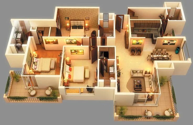 Планировки квартиры 4 Planos 3D para el hogar in 2022 House layout plans, House plans, House construct