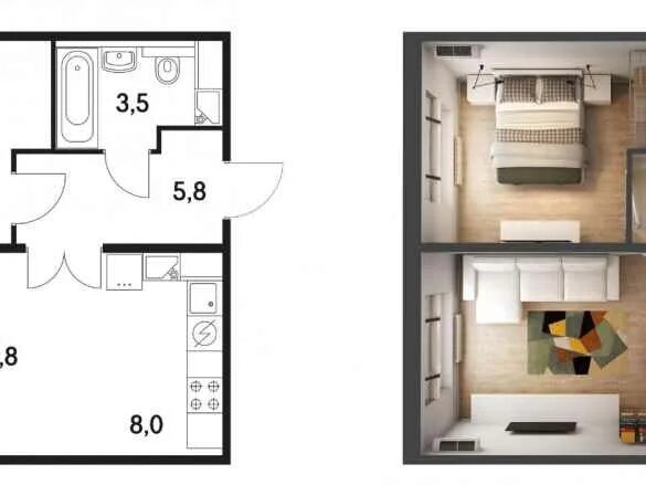 Планировки квартиры 53 кв Александры Монаховой улица, д.96к2, 2-комнатная квартира, 46.4 м2