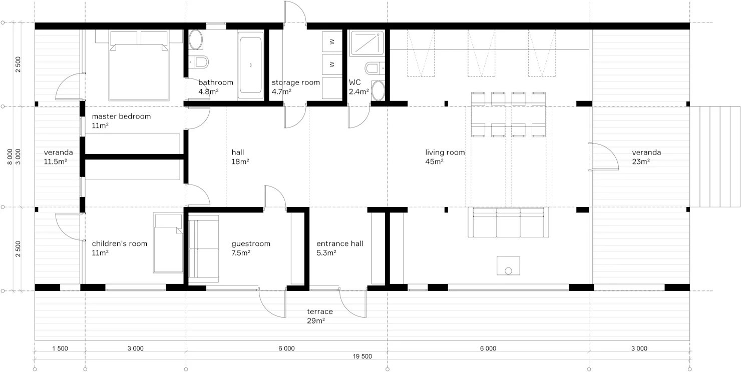 Планировки модульных домов одноэтажных DublDom 2.110 homify Modernes holzhaus, Einrichtungsideen, Holzhaus