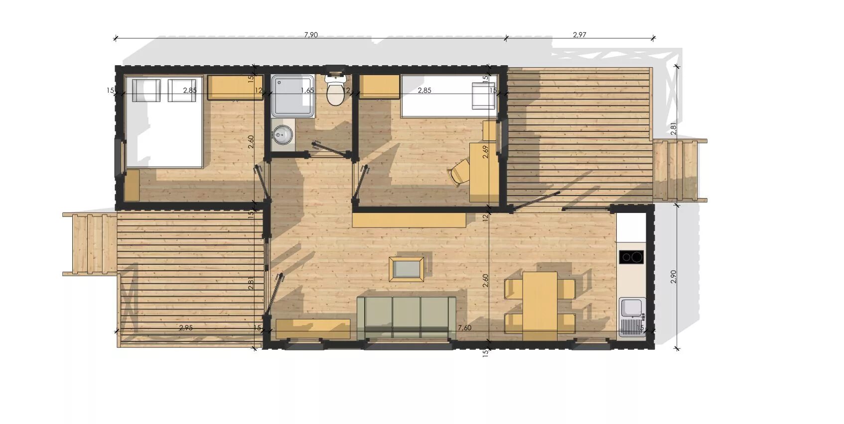 Планировки модульных домов одноэтажных Habitats modulaires : Maison ossature bois, Maison modulaire, Plans de maison co