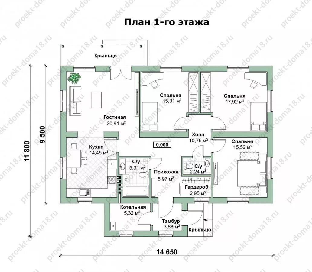 Планировки одноэтажных домов 120 кв Проект одноэтажного дома площадью 120 кв. м. план Одноэтажные дома, Дом, Узкий о