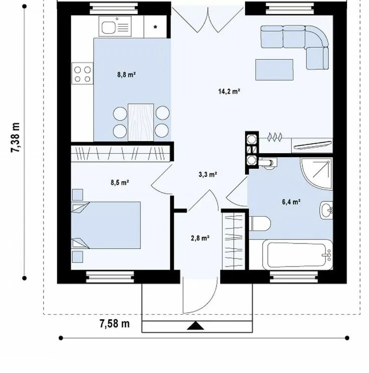 Планировки одноэтажных домов 50 м2 Proiect de casa mica Parter #60011 - Proiecte de case, Proiecte de case mici Пла