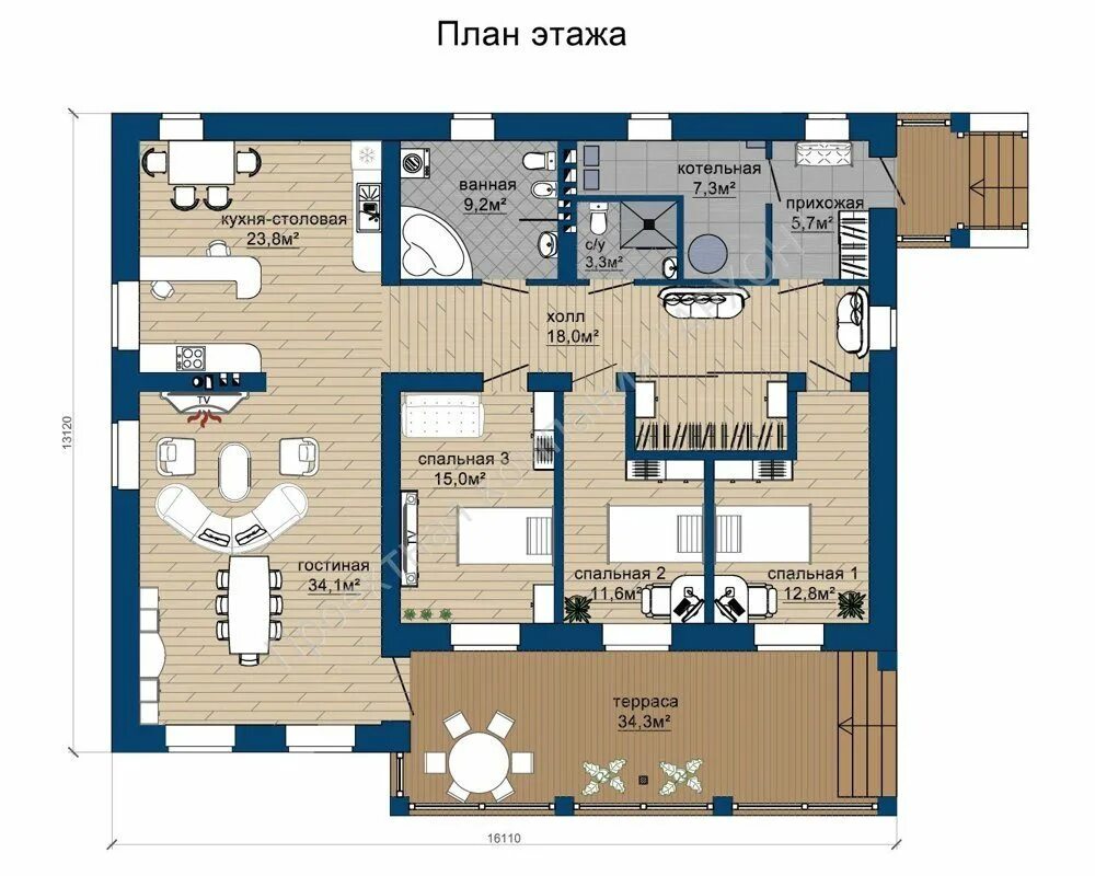 Планировки одноэтажных домов до 200 кв м Просторный 1-этажный дом