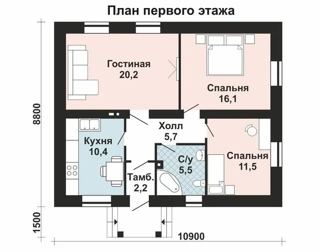 Планировки одноэтажных домов из пеноблоков Проект одноэтажного загородного дома AS-2071 из газоблоков с крыльцом