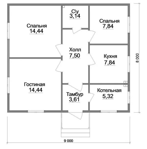 Планировки одноэтажных домов с котельной Бригада рабочих Готовый проект одноэтажного дома с 2 спальнями и гостиной A-080