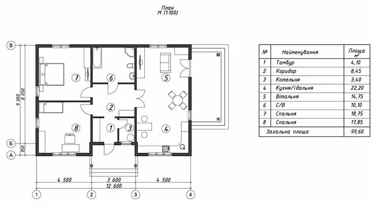 Планировки одноэтажных домов с размерами Проект 2 (114 м²)