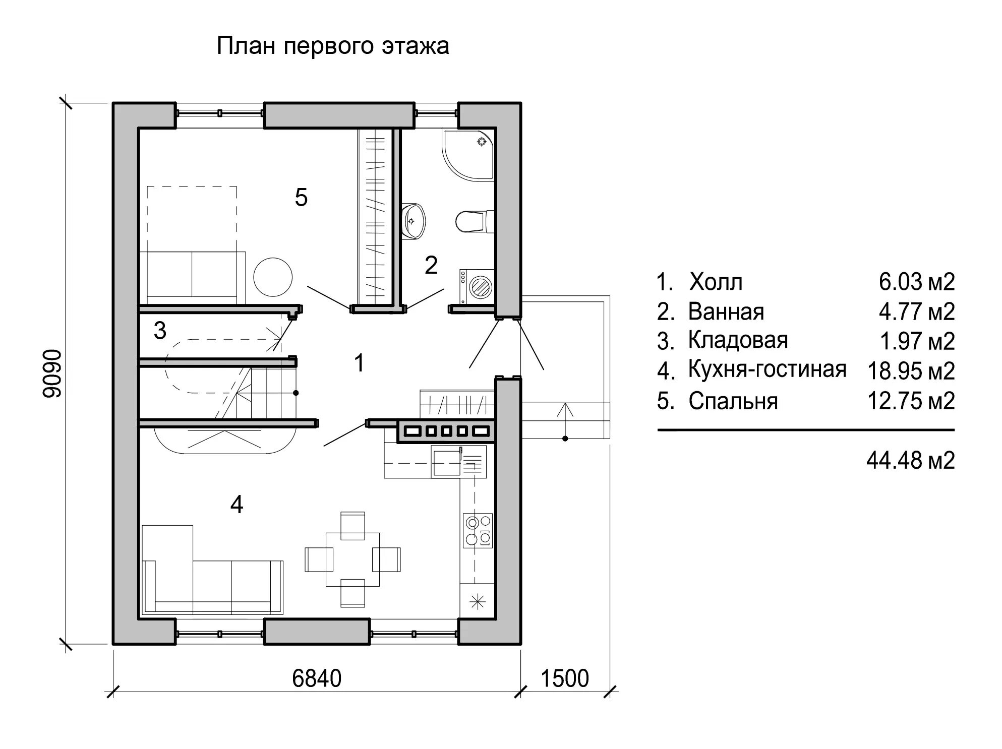 Планировки однокомнатных домов с кухней Проект № 10