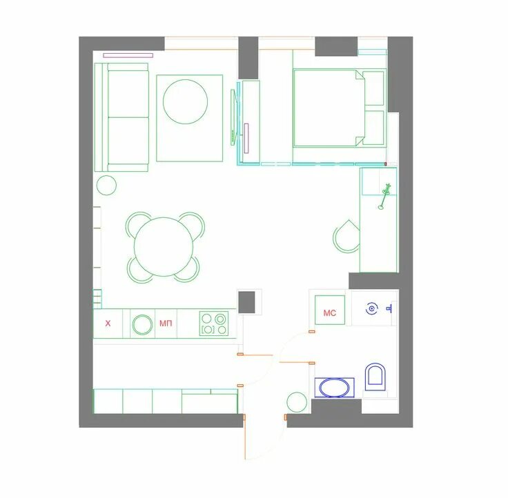 Планировки однокомнатных квартир 40 кв фото Творческая мастерская Fateeva Design реализовала проект площадью 40 квадратных м