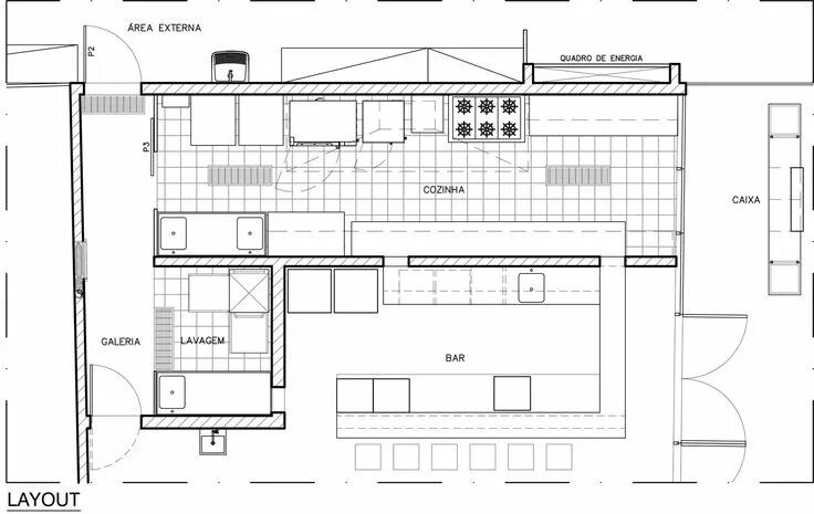 Планировки помещений кухни Galeria de Bistrô Bom Demais / Studio Clarice Semerene - 6 Plantas de cozinha, R