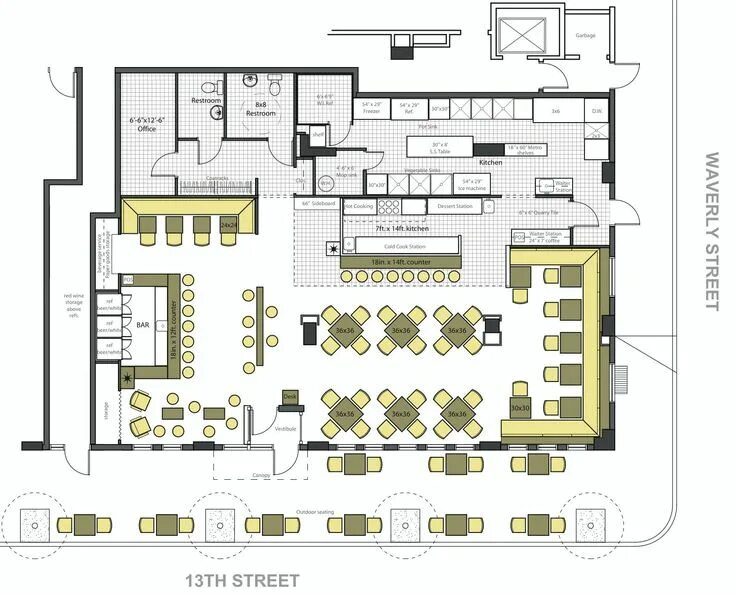 Планировки ресторанов примеры Fire Restaurant & Bar Ralph Tullie Archinect Restaurant floor plan, Restaurant s