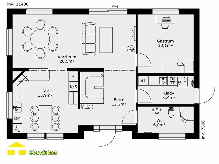 Планировки шведских домов Schwedenhaus SkandiHaus 1 1-2-geschossig 151 Erdgeschoss Grundriss