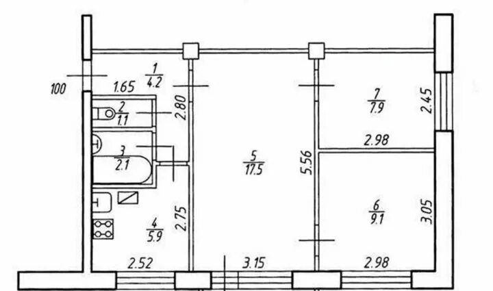 Планировки советских квартир 3 комнаты Квартира, 3 комнаты, 47.3 м² - купить в Новотроицке, цена 1 100 000 руб., продан