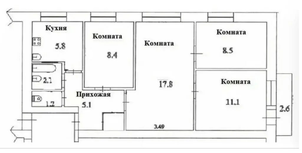 Планировки старых 2 комнатных квартир Купить 4-комнатную квартиру, 63 м² по адресу Москва, Ташкентский переулок, 5к1, 