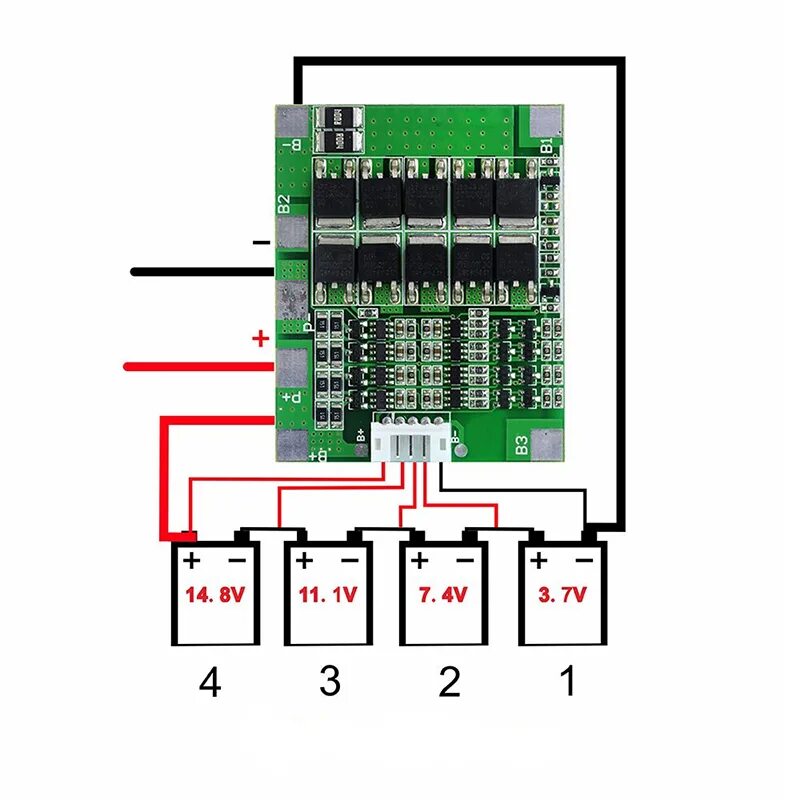 Плата для подключения датчиков Зарядное устройство BMS PCM 4S 30A для зарядки 4х аккумуляторов 18650 с балансир
