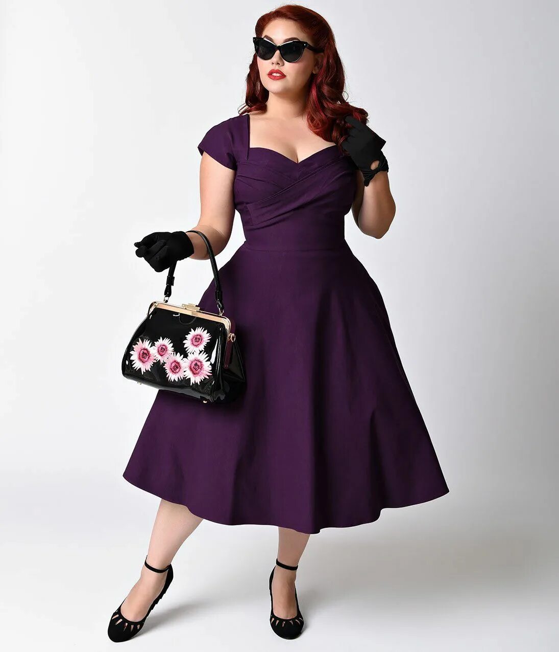 Платье 50 фото Stop Staring! Plus Size Mad Style Eggplant Cap Sleeve Swing Dress Plus size retr