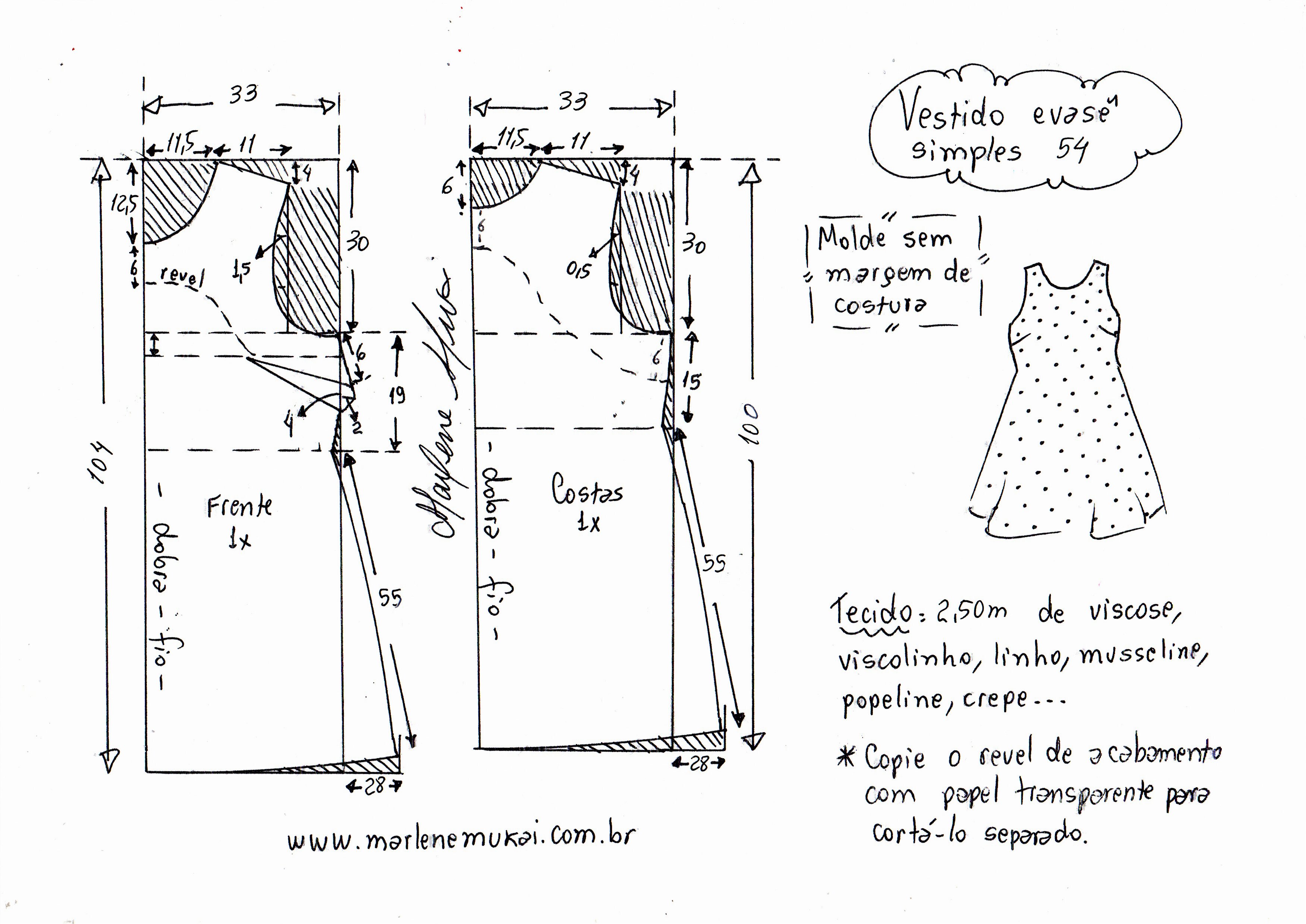 Платье а образное выкройки Vestido evasê básico - Marlene Mukai