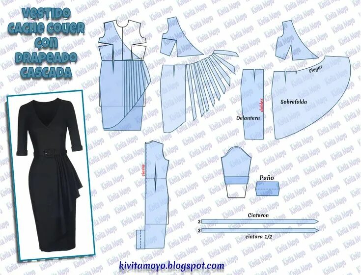Платье баска выкройка VESTIDO CACHE COEUR CON DRAPEADO CASCADA drape cascade wrap Blouse pattern sewin