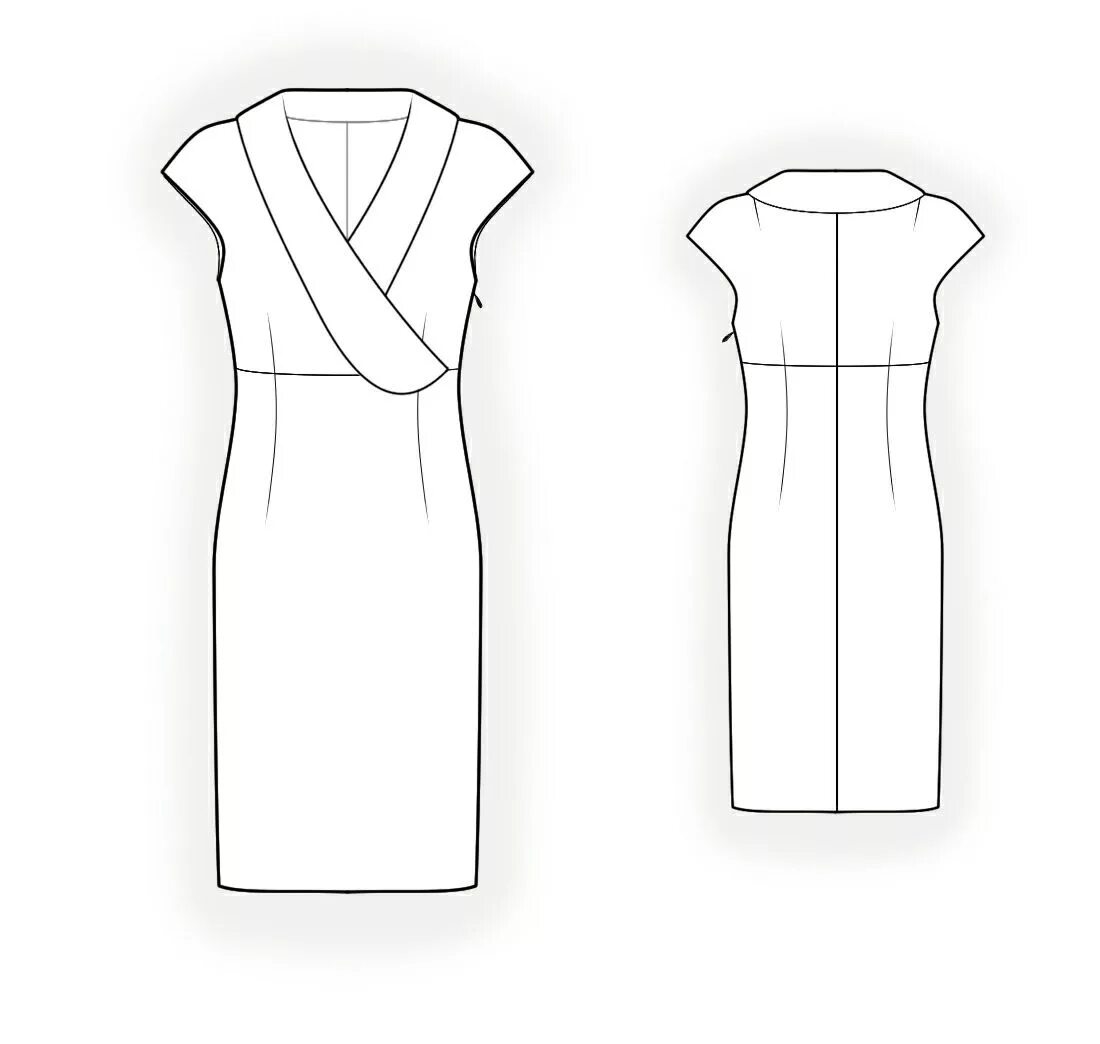 Платье без воротника выкройка Elegant Dress Sewing Pattern with Shawl Collar
