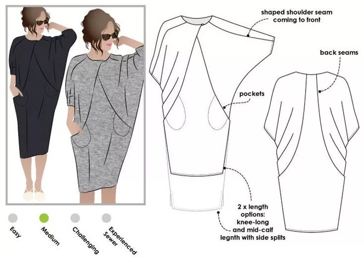 Платье без выкройки бесплатно Hedy Designer Dress Sizes 18, 20, 22 PDF Dress Sewing Pattern for Printing at Ho