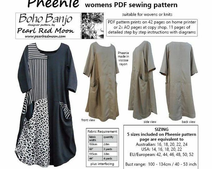 Платье бохо выкройка 58 Boho Banjo Art to Wear by pearlredmoon on Etsy Pdf sewing patterns, Sewing patte