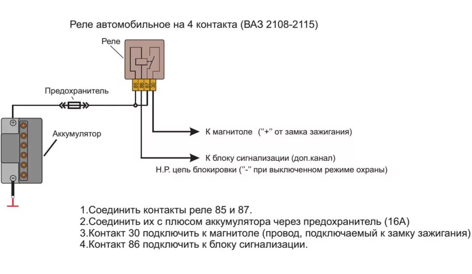 Подключение автомагнитолы через реле Подключение питания магнитолы через сигнализацию (+ схема подключения) - Lada 21