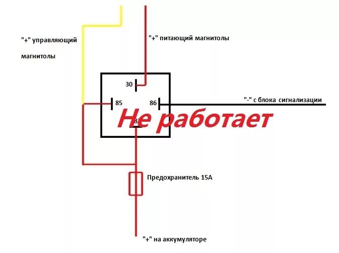 Подключение автомагнитолы через реле Отключении музыки при установке на охрану. - Lada 2109, 1,5 л, 2003 года тюнинг 