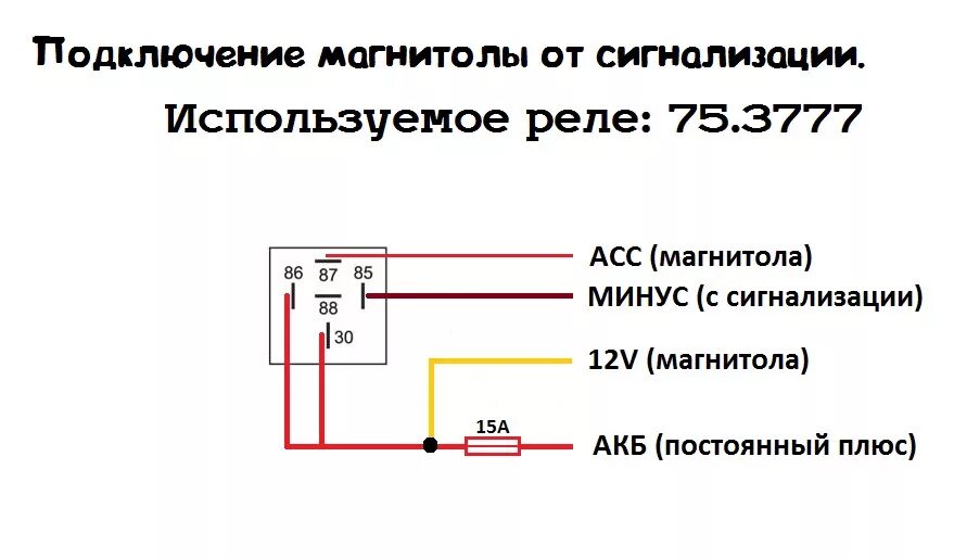 Подключение автомагнитолы через реле ♫ Подключение магнитолы ♫ (подключение от сиги) - Opel Kadett E, 1,3 л, 1988 год
