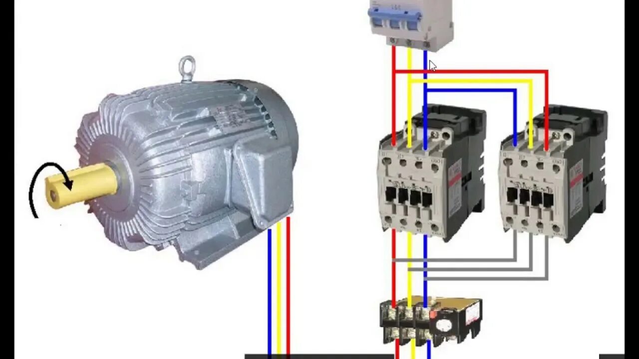 Подключение автомата трехфазного двигателя le circuit de puissance de deux sens de rotation moteur - YouTube