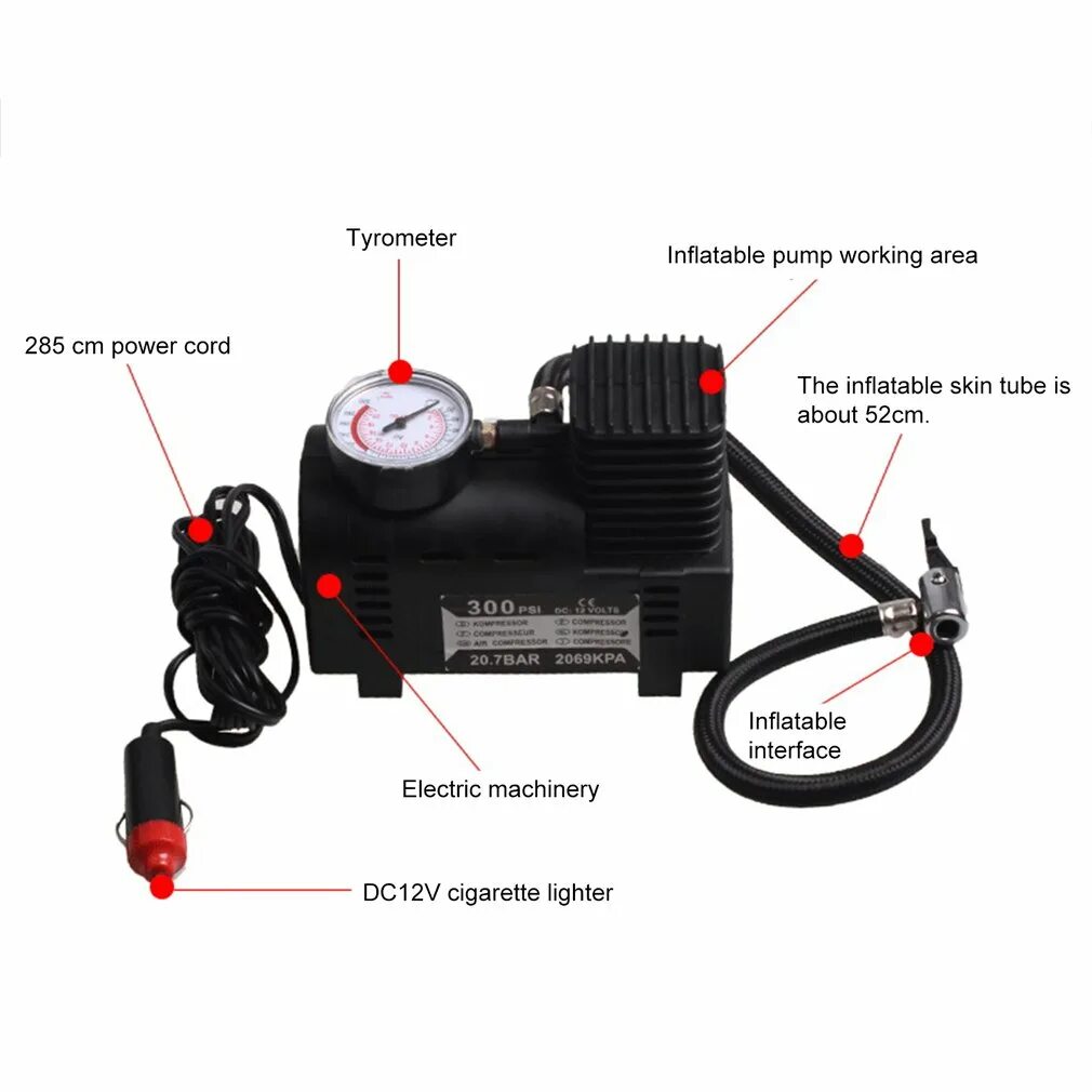 Подключение автомобильного насоса Pump Air Pump ABS Automotive Durable multi function Vehicle Mini Air Compressor 