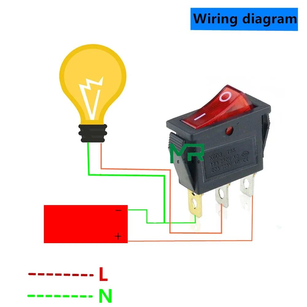 Подключение автомобильной кнопки с подсветкой KCD3 Rocker Switch ON OFF 2 Position 3 Pin Electrical equipment With Light Power