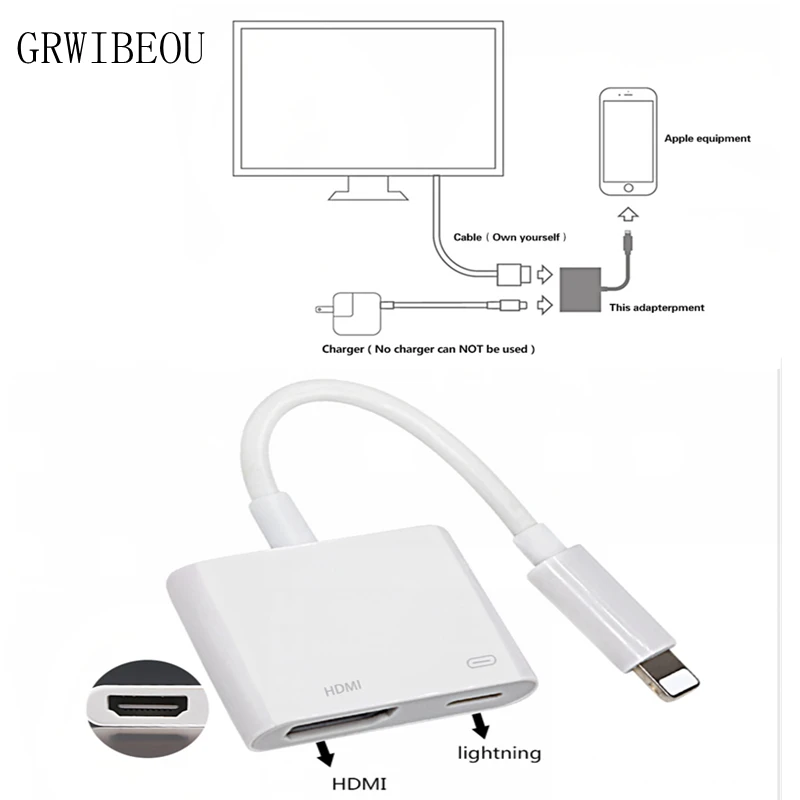Подключение айфона к телевизору через usb Освещение к HDMI цифровой av адаптер кабель экран устройство для iPhone Lightnin