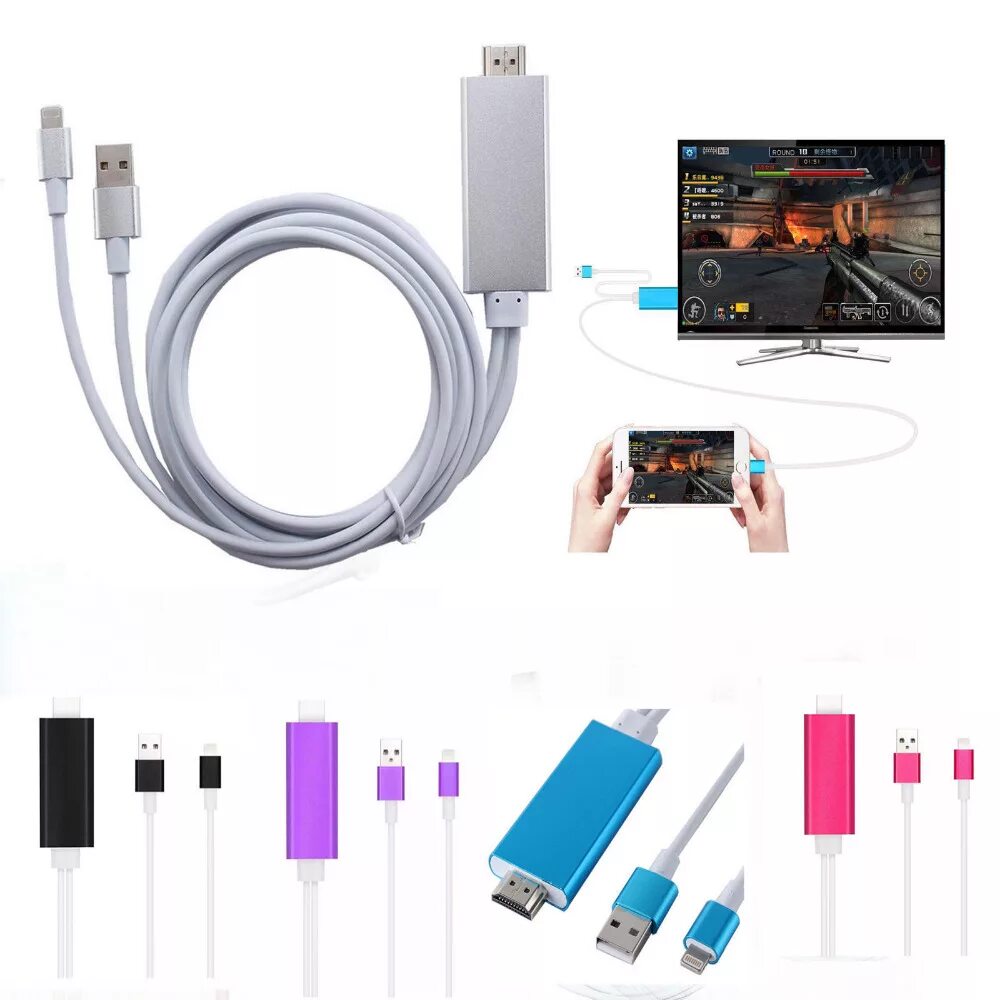 Подключение айфона к телевизору xiaomi 2m/8pin USB to AV HDMI/HDTV TV Cable Adapter For iphone 5 5C 5S 6 6S 6 plus 6S p