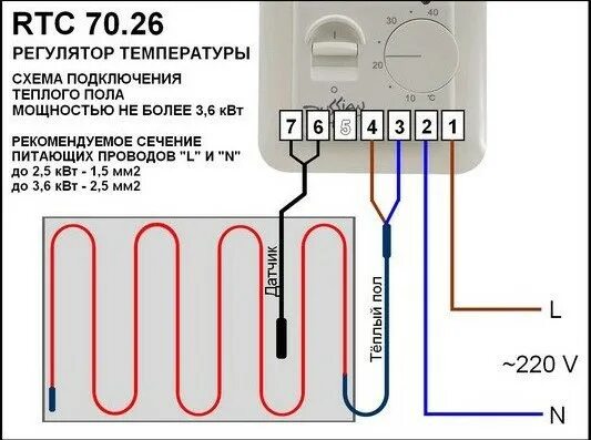Подключение блока управления теплого пола Механический терморегулятор Menred RTC 70.26 (id 106112803)
