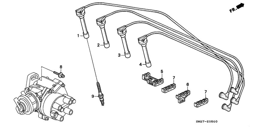 Подключение бронепроводов honda crv rd 1 High tension cord/ spark plug для Honda ACCORD CC1, год: 1993. OEM запчасти - Ме