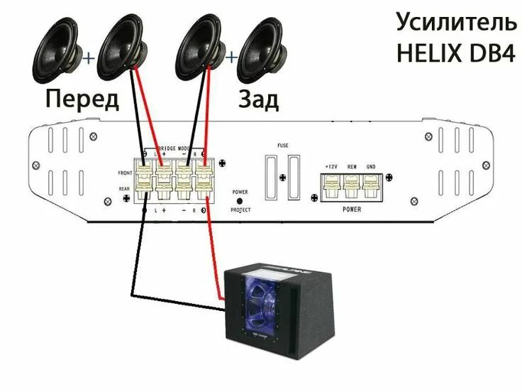 Подключение сабвуфера к усилителю 4 Схема Подключения Сабвуфера И Усилителя - tokzamer.ru Автомобильный звук, Усилит