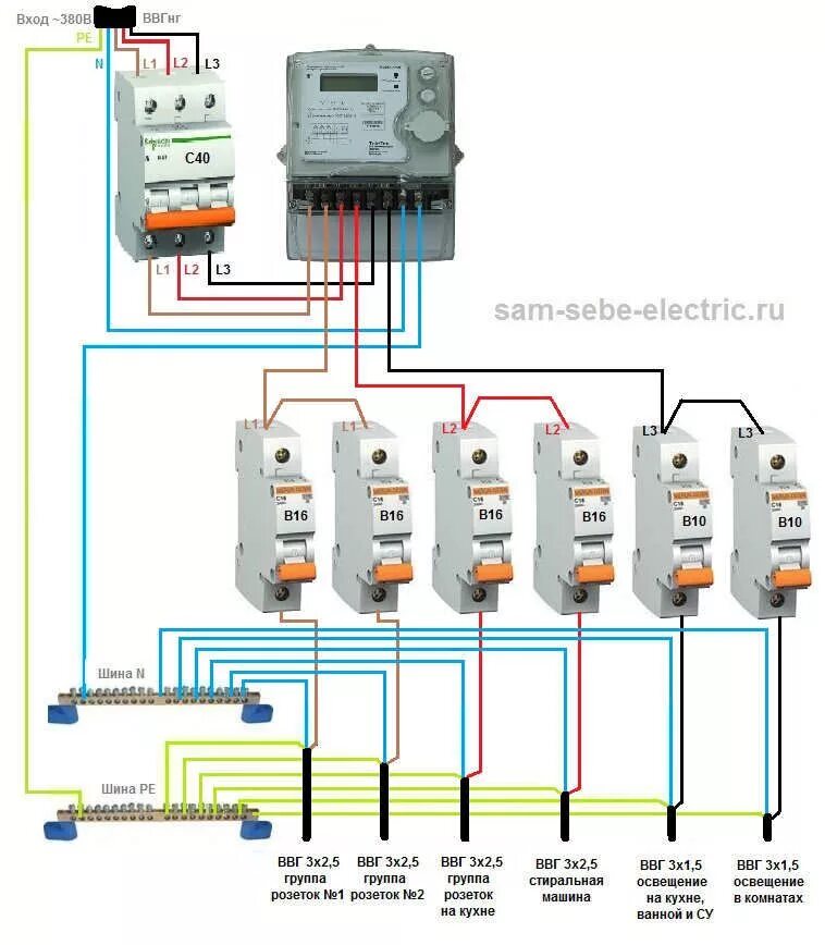 Подключение счетчика 380 вольт Схема подключения электросчетчика Электропроводка, Умный дом, Электротехника