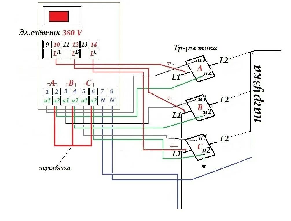 Подключение счетчика через 3 трансформатора тока Энергомера через трансформаторы тока