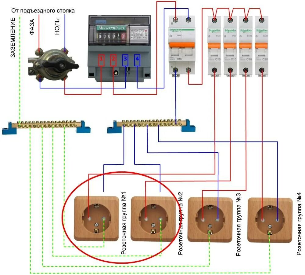 Подключение счетчика электричества в квартире Подключение однофазного электросчетчика - схема подключения