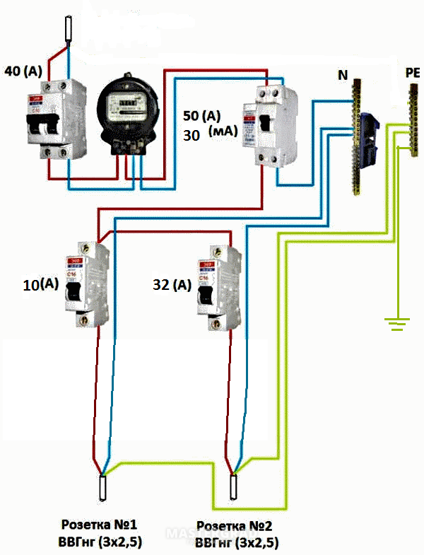 Подключение счетчика электроэнергии в гараже схема Как подключить автомат к проводке
