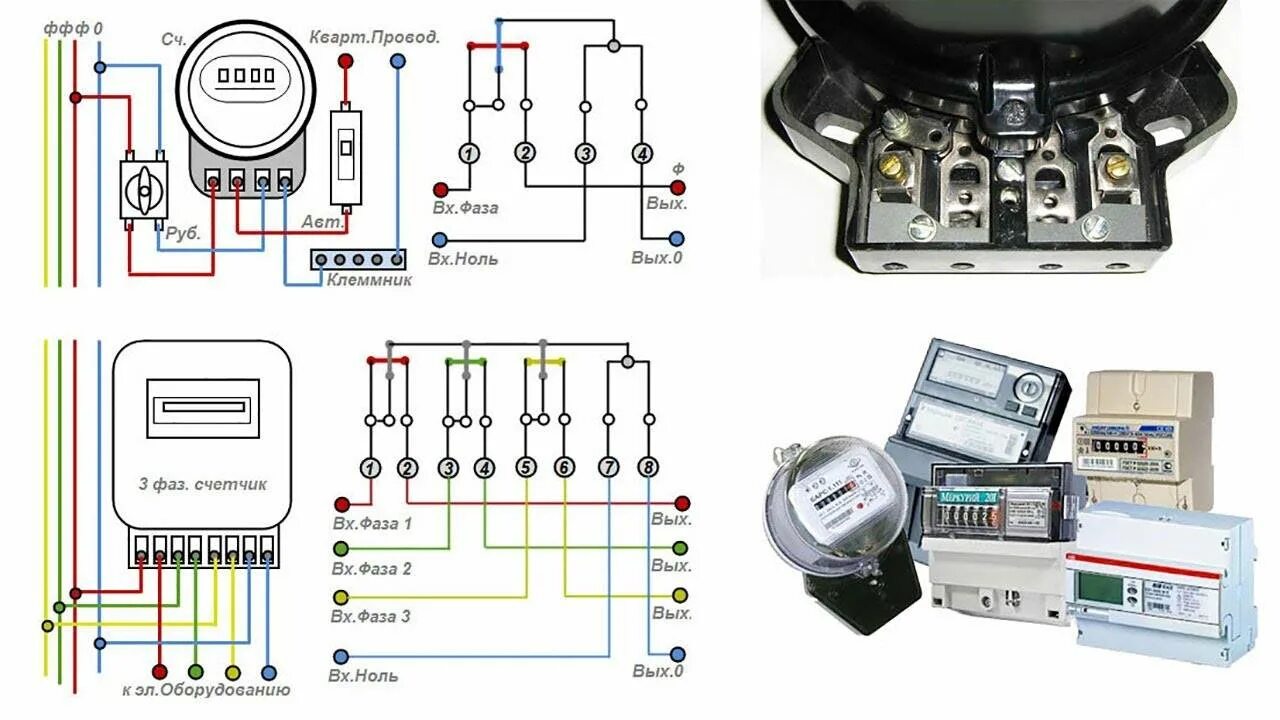 Подключение счетчика к однофазной сети Схема подключение электросчетчика пошаговая фото инструкция