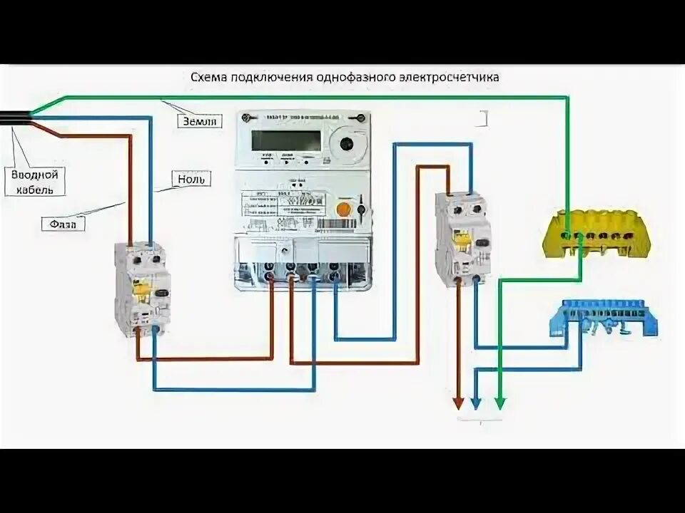 Подключение счетчика каким проводом Схема подключения однофазного электросчетчика - YouTube
