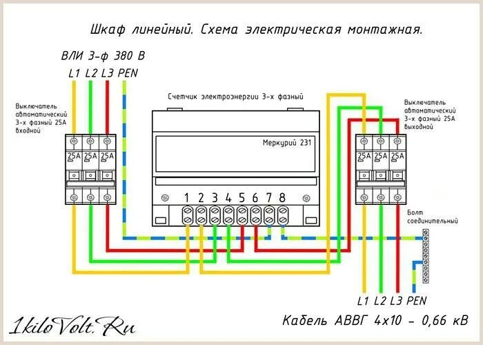 Подключение счетчика меркурий 231 01 Подключение трехфазного электросчетчика - схема