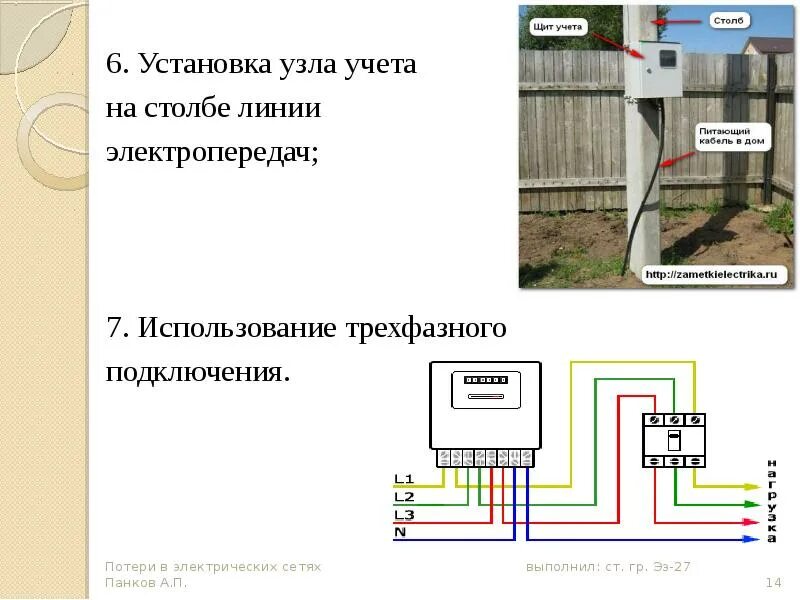 Подключение счетчика на опоре Потери в электрических сетях - презентация, доклад, проект скачать