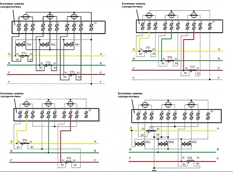 Подключение счетчика с двумя трансформаторами тока Подключение трансформаторов тока к трехфазному счетчику: семипроводная схема под