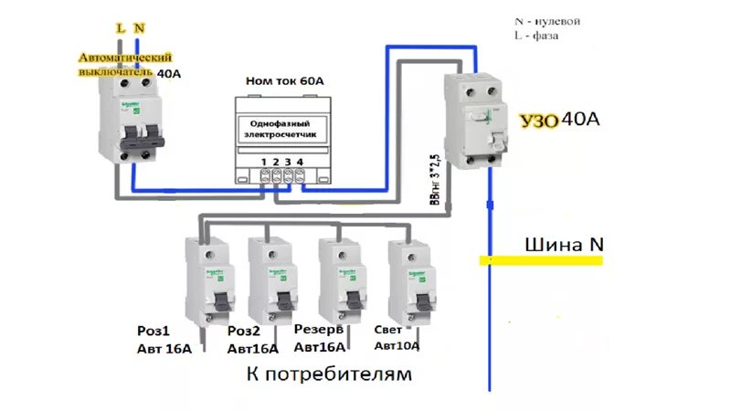 Подключение счетчика узо автоматов Ответы Mail.ru: Укажите на недочеты в схеме. Особенно что касается номинала узо 