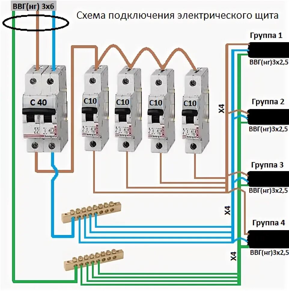 Подключение щитка с автоматами в частном Ответы Mail.ru: Подключение автоматов по схеме