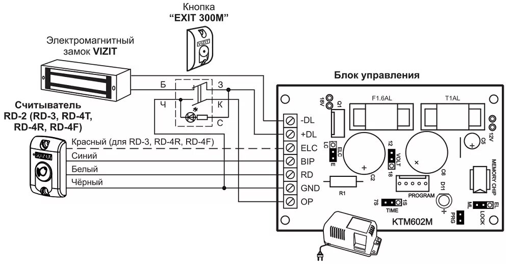 Подключение считывателя к электромагнитному замку VIZIT-KTM602M Модус-Н Контроллер ключей ТМ. Купить VIZIT-KTM602M Модус-Н со скла