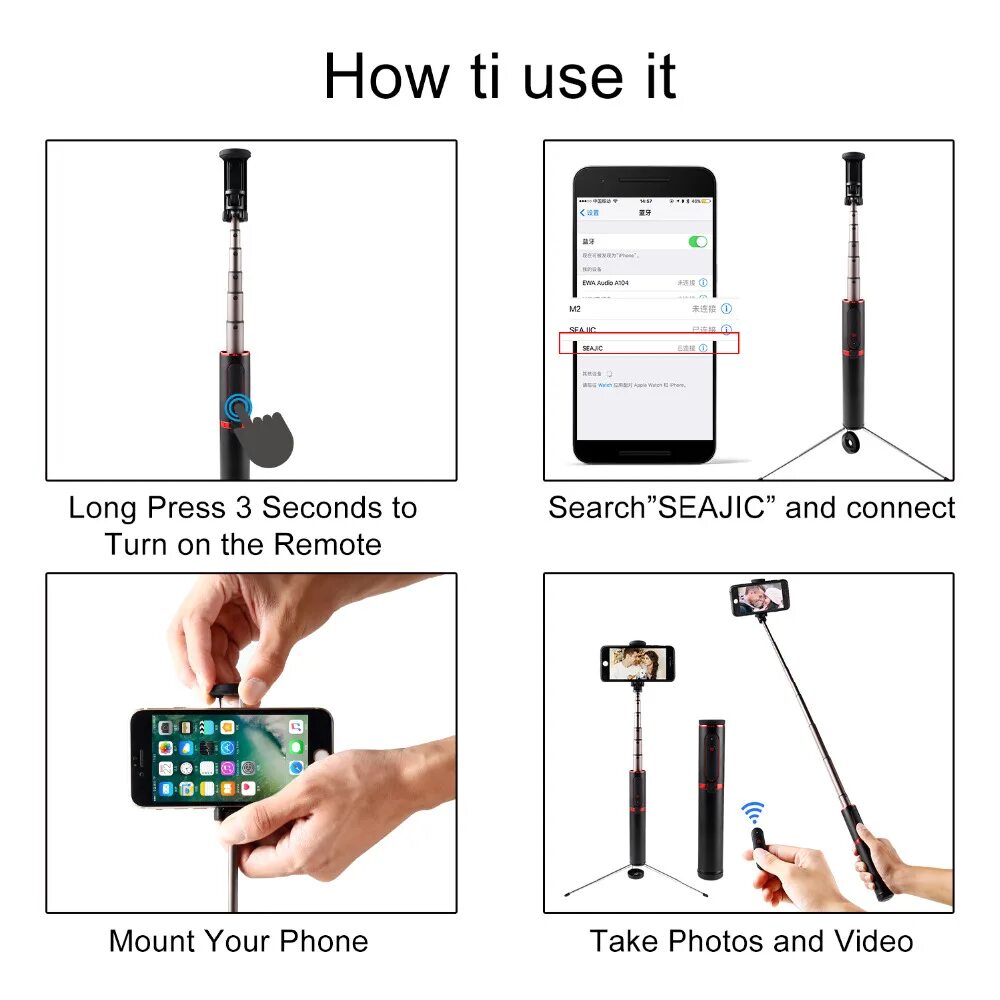 Подключение селфи палки к телефону через блютуз ASHANKS Bluetooth Selfie Stick Mini Tripod 3 in 1 Monopod Selfie Stick Wireless 