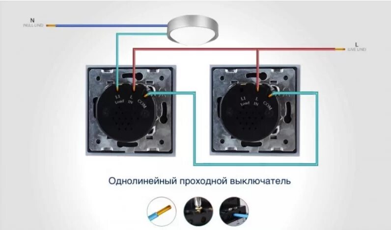 Подключение сенсорного проходного выключателя одноклавишного Как подключить лампочку через выключатель: схемы и инструкции