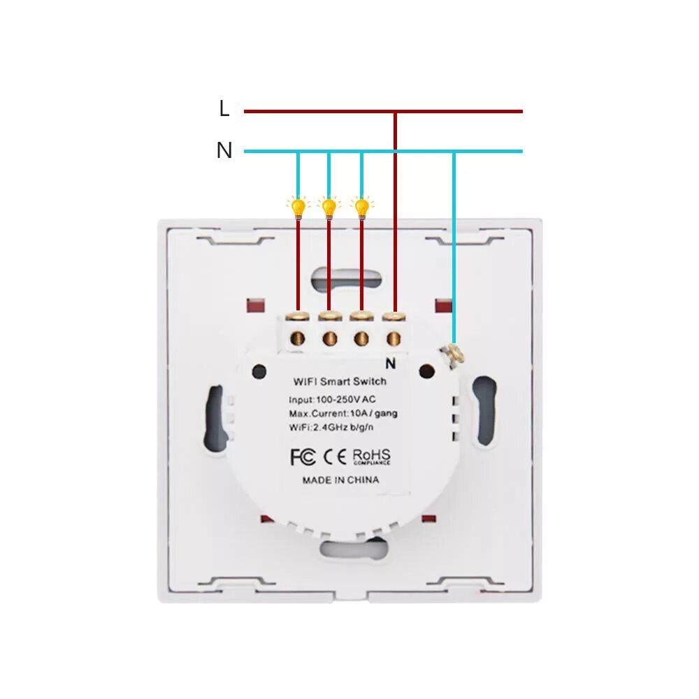 Подключение сенсорного выключателя без нуля EACHEN Wall Touch Switch SWT-03-EU(Tuya/SmartLife) - EACHEN-DIY YOUR SMART HOME